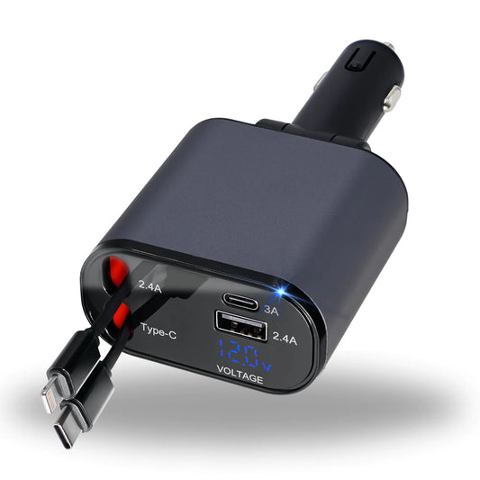 Retractable Car Charger | 4 in 1 Fast Car Phone Charger 120W | Retractable Cables and USB Car Charger | Compatible with iPhone 15/14/13/12/11 Galaxy Pixel | Car Accessories | iPhone Car Charger